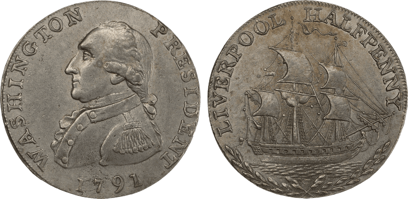 1791 Token 1/2P Liverpool - Pewter Half Penny