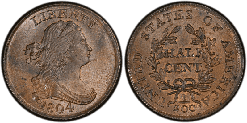 1804 Draped Bust Half Cent - Spiked Chin