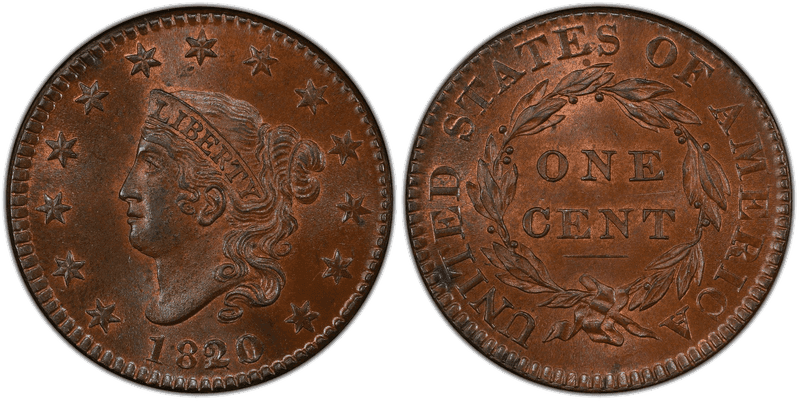 1820 Matron Head Coronet Head Cent Base