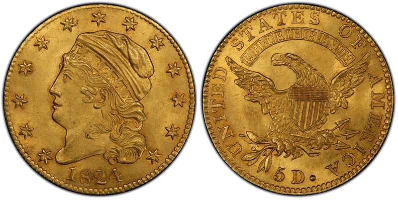 1824 Capped Head to Left Half Eagle