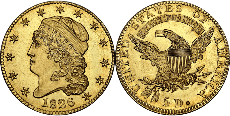 1826 Capped Head to Left Half Eagle