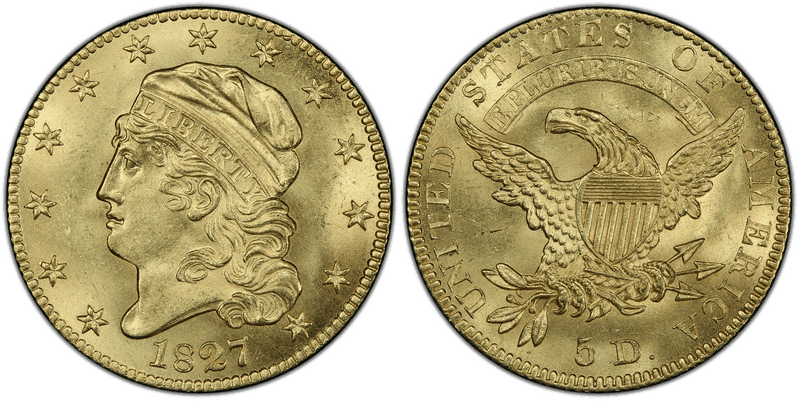 1827 Capped Head to Left Half Eagle