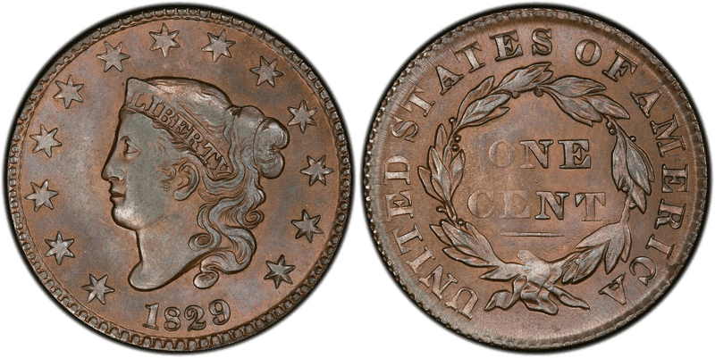 1829 Matron Head Coronet Head Cent Base