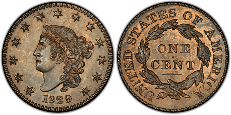 1829 Proof Matron Head Coronet Head Cent