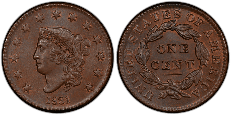 1831 Matron Head Coronet Head Cent - Large Letters