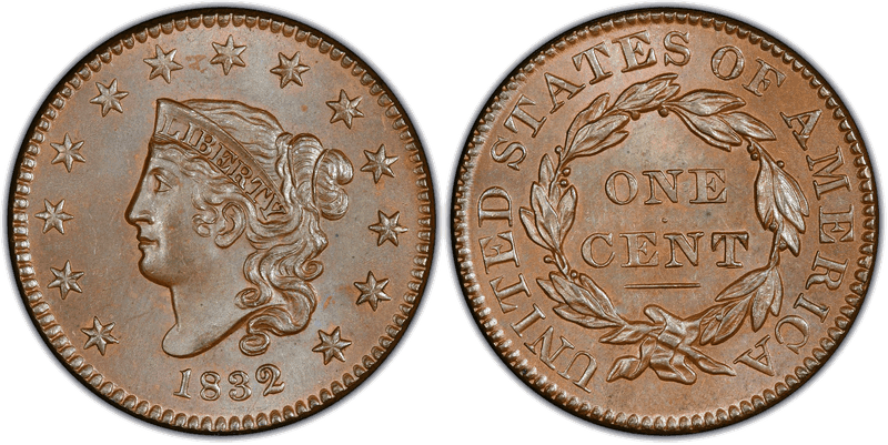 1832 Matron Head Coronet Head Cent - Large Letters