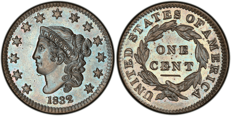 1832 Proof Matron Head Coronet Head Cent