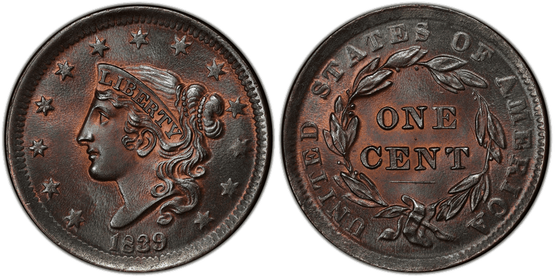 1839 Modified Matron Head Coronet Head Cent - Head of 1838