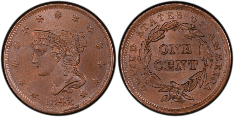 1842 Braided Hair Coronet Head Cent Base