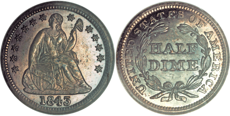 1843 Seated Liberty Half Dime