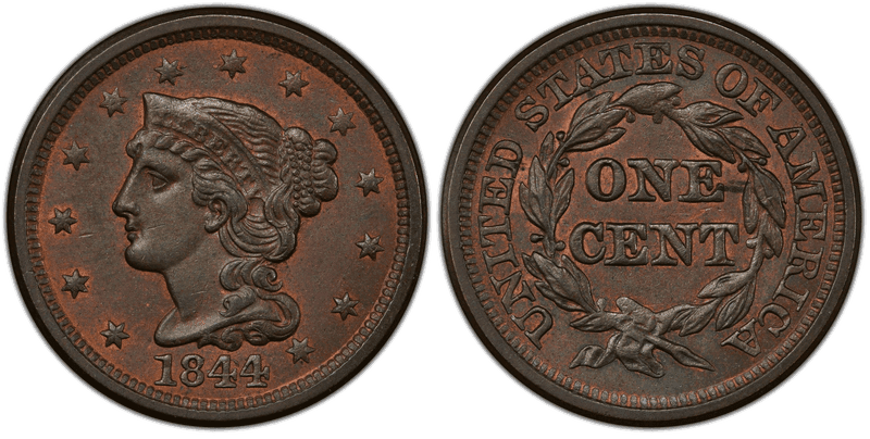1844 Braided Hair Coronet Head Cent Base