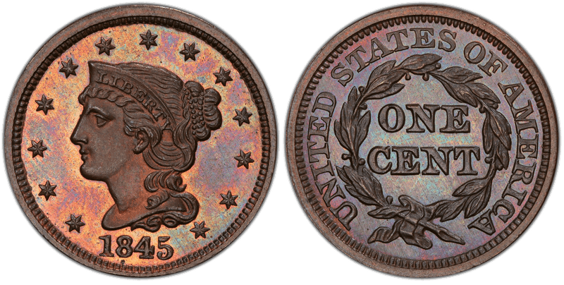 1845 Braided Hair Coronet Head Cent Base