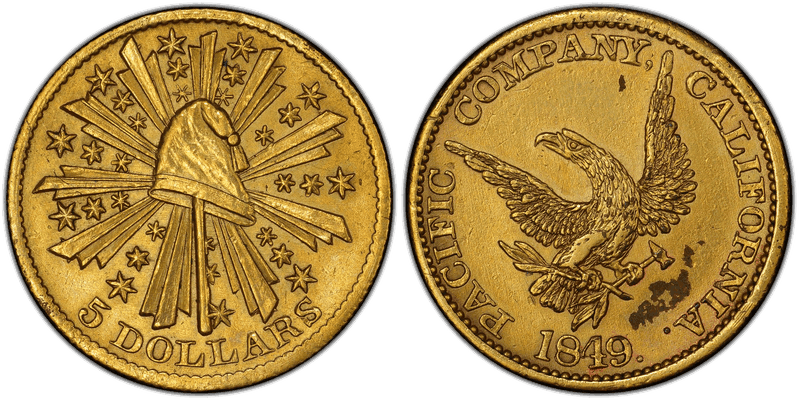 1849 Pacific Gilt Cop Piefort Gold Half Eagle