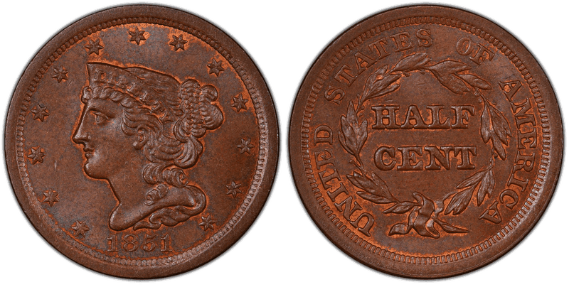 1851 Braided Hair Half Cent