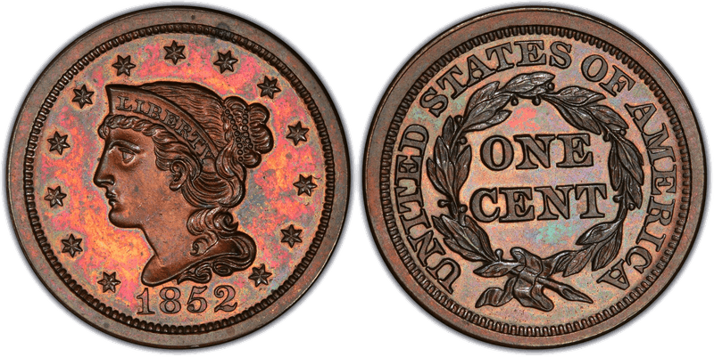 1852 Braided Hair Coronet Head Cent Base