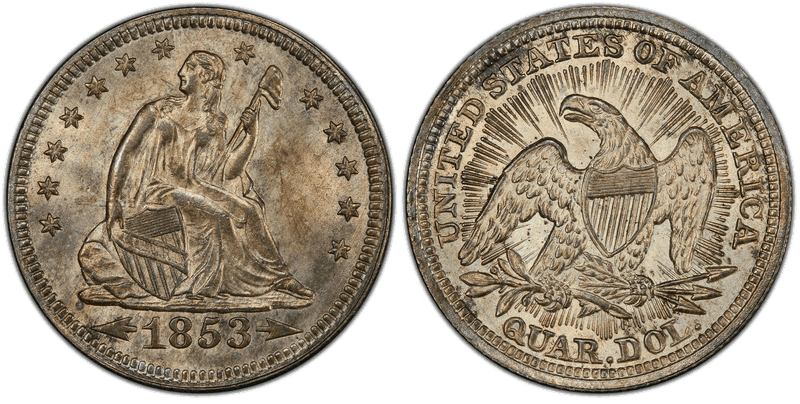1853 Seated Liberty Quarter - 1853/4 Arrows and Rays