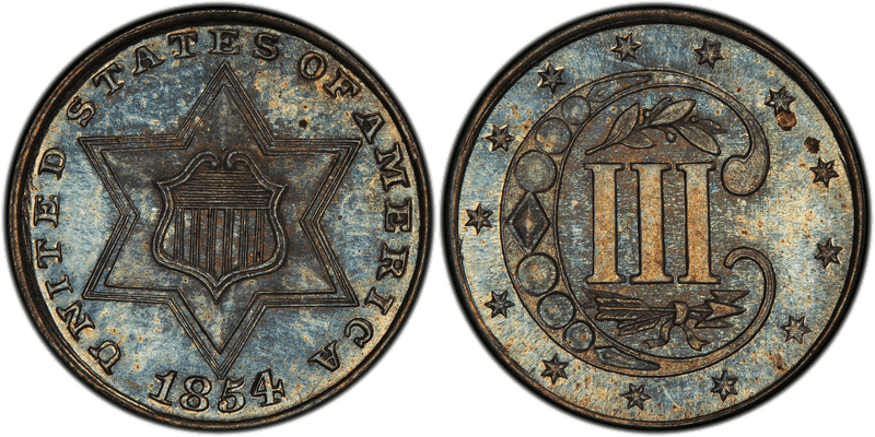 1854 Proof Silver Three Cent Piece