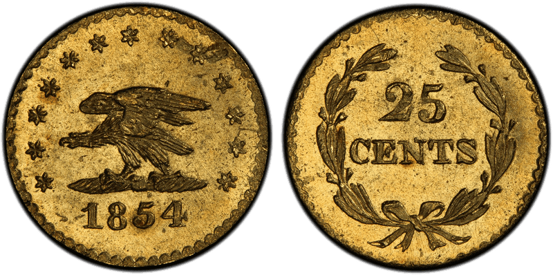 1854 Gold Quarter - BG-220, Defiant Eagle