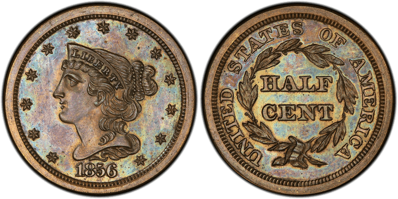 1856 Proof Braided Hair Half Cent - Restrike