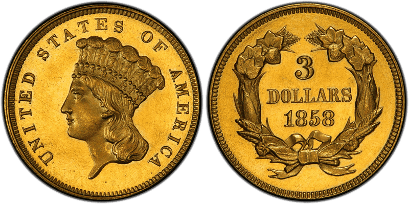 1858 Indian Princess Three Dollar
