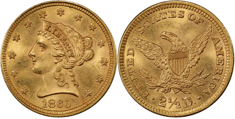 1860 Liberty Head Quarter Eagle - New Reverse