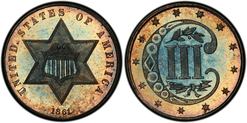 1861 Proof Silver Three Cent Piece