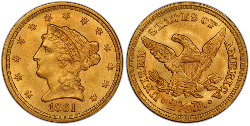 1861 Liberty Head Quarter Eagle - Old Reverse