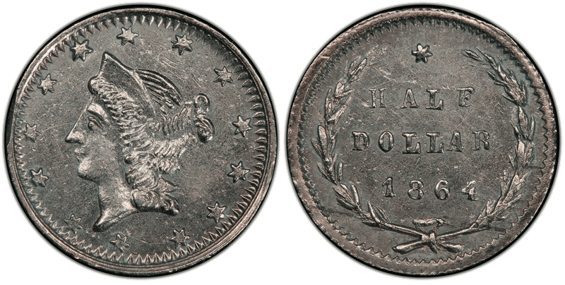 1864 Gold Half Dollar Die Trial - BG-1016a, Silver