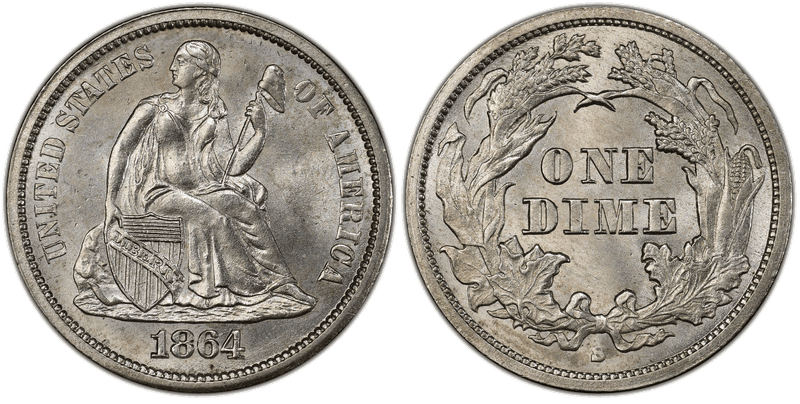 1864 (S) Seated Liberty Dime