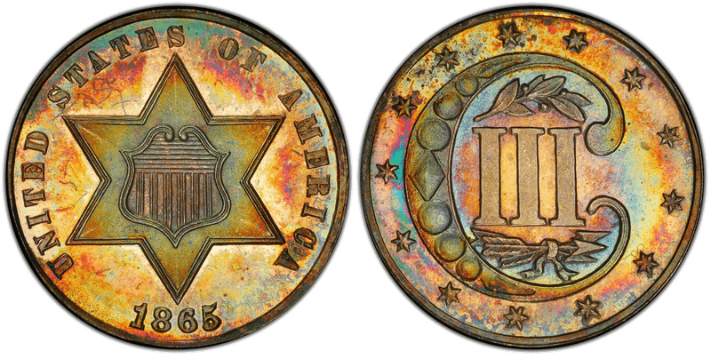 1865 Proof Silver Three Cent Piece