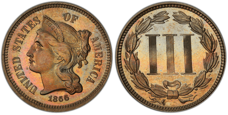 1866 Proof Nickel Three Cent Piece