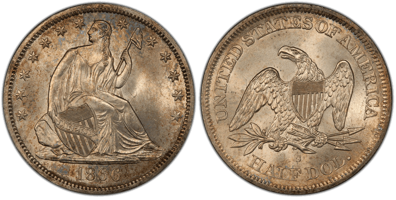1866 (S) Seated Liberty Half Dollar - No Motto