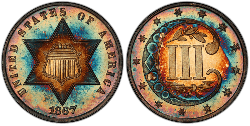 1867 Proof Silver Three Cent Piece