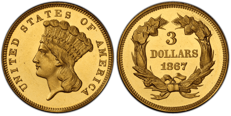 1867 Proof Indian Princess Three Dollar