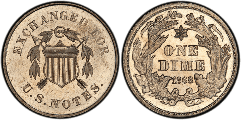 1868 Proof Dime Pattern - J-644