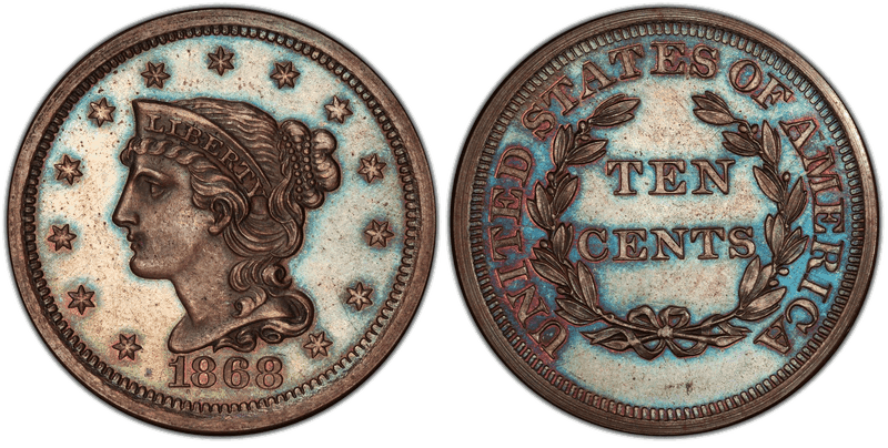 1868 Proof Dime Pattern - J-648
