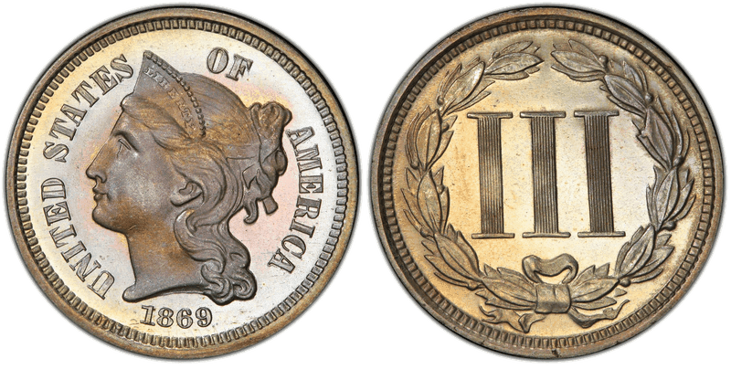 1869 Proof Nickel Three Cent Piece