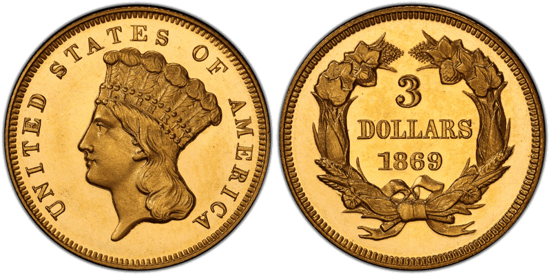 1869 Proof Indian Princess Three Dollar
