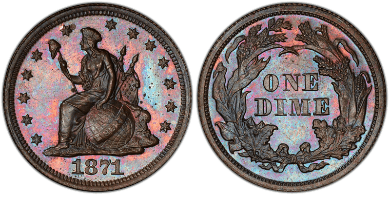 1871 Proof Dime Pattern - J-1085