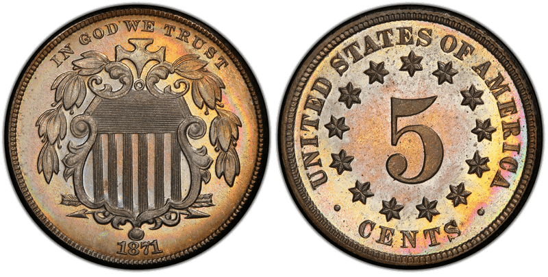 1871 Proof Shield Nickel