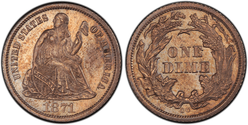 1871 Seated Liberty Dime
