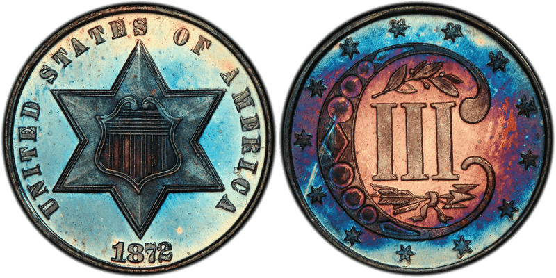 1872 Proof Silver Three Cent Piece