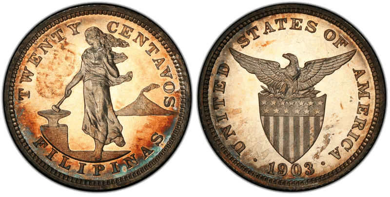 1903 Proof Philippine Twenty Centavos