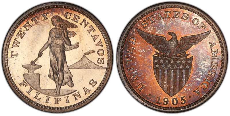 1905 Proof Philippine Twenty Centavos