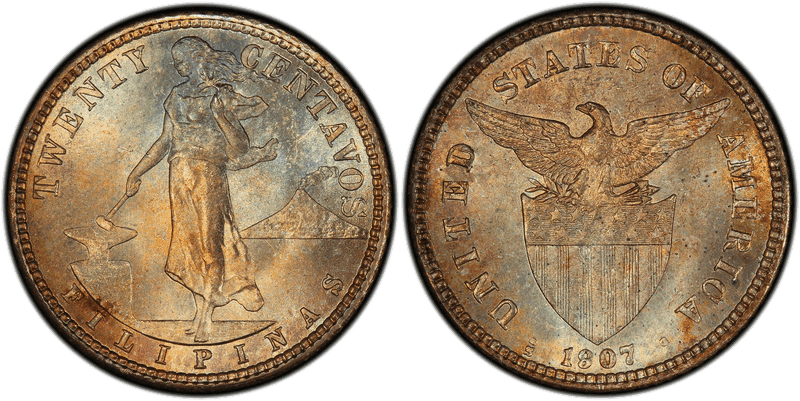 1907 Philippine Twenty Centavos