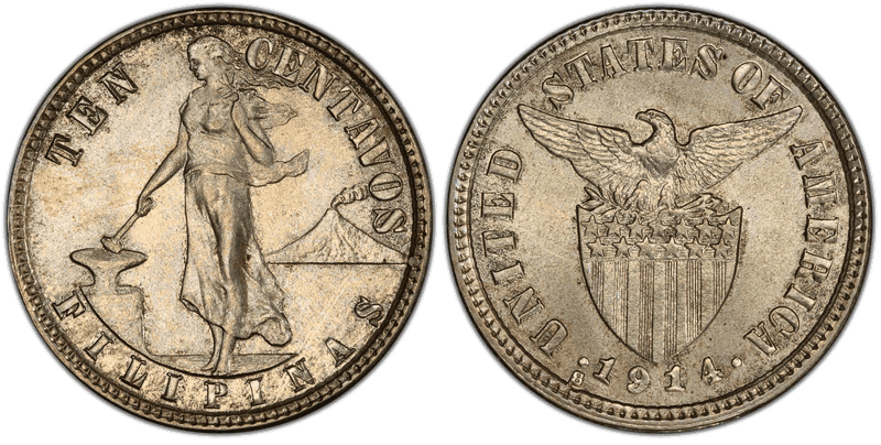 1914 (S) Philippine Ten Centavos Allen-8.10b Long Crossbar