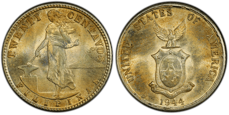 1944 (D) Philippine Twenty Centavos D/S Allen-12.04a