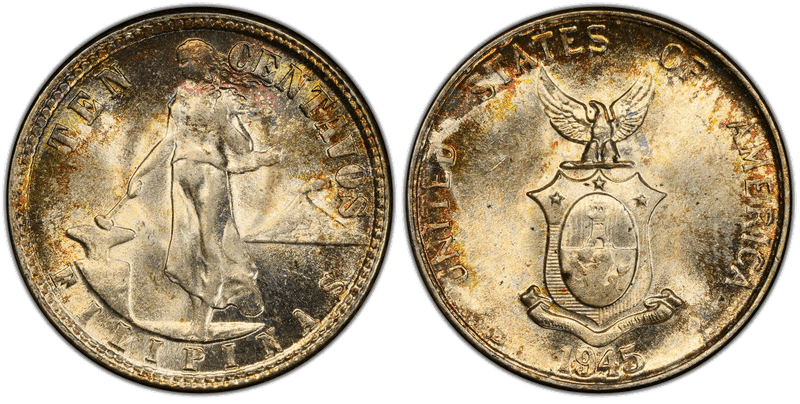 1945 (D) Philippine Ten Centavos D/D Allen-9.05a