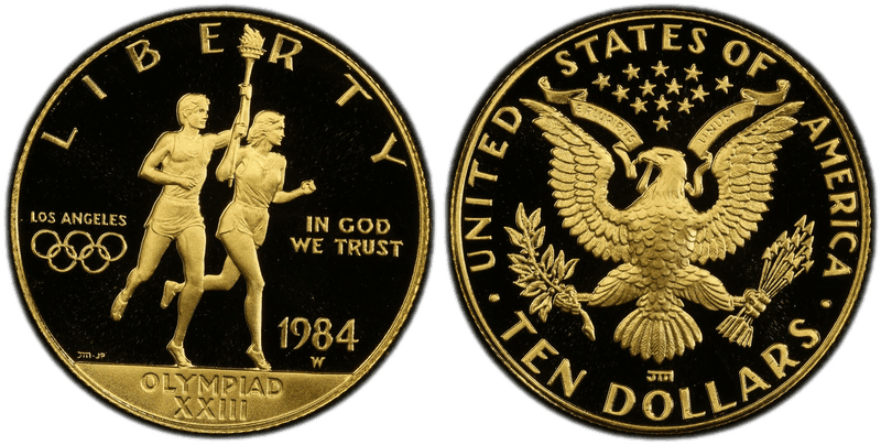 1984 (W) Proof Los Angeles Olympiad Commemorative Ten Dollar Gold