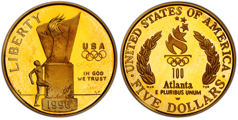 1996 (W) Proof Atlanta Centennial Olympic Games Commemorative Five Dollar Gold - Cauldron